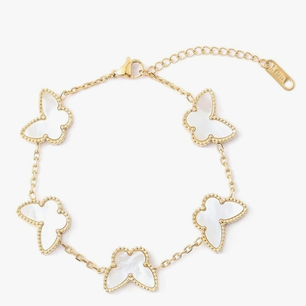 Elegant Gold and White Butterfly Bracelet